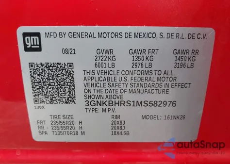 2021 Chevrolet Blazer Awd 2Lt из США, поврежденный, VIN 3GNKBHRS1MS582976